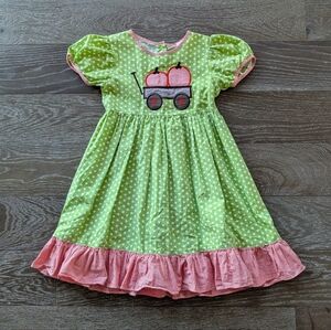 Babeeni Green Polka Dot Pumpkin Applique Fall Dress Size 6T